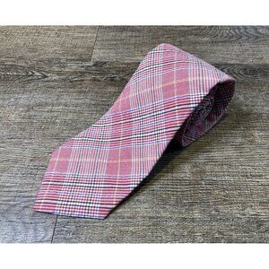 Lands End Men’s Cotton Classic Neck Tie Red Pink Plaid 58"